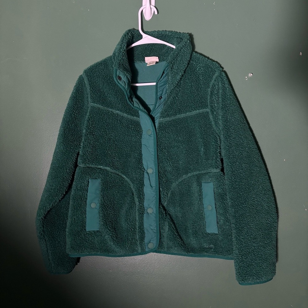 L.L. Bean Jacket Women’s Large Petite Green Sherpa Fleece